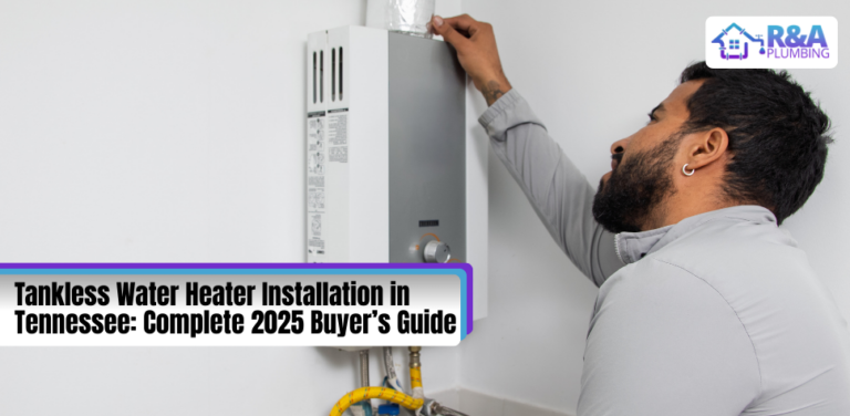 A man installing a tankless water heater in Tennessee