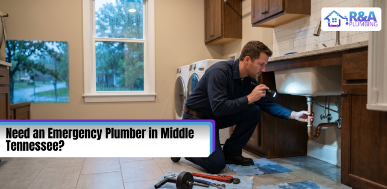 Plumber repairing a leaking pipe in Franklin home