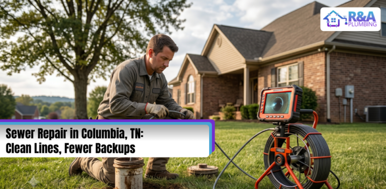 Professional plumber using advanced camera inspection equipment for sewer repair